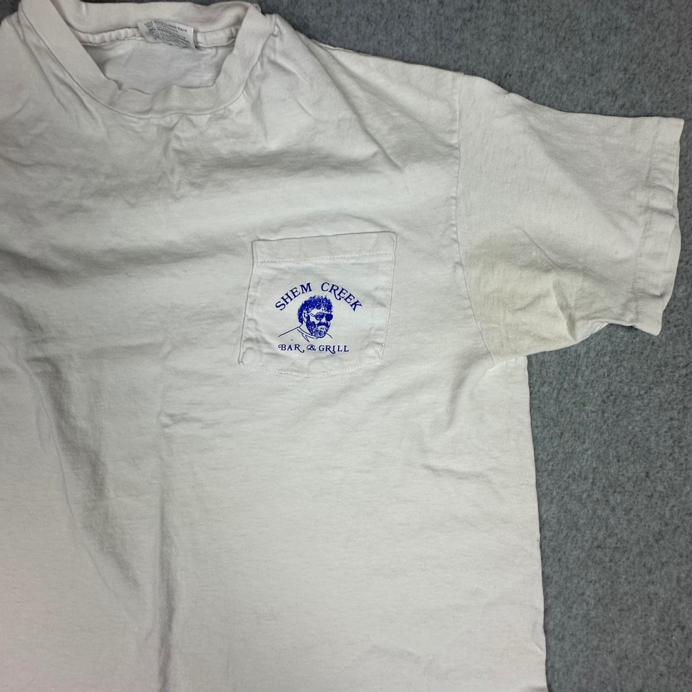 Vintage Hanes Beefy-T Shem Creek Bar & Grill T-Shirt XL White Single Stitch USA